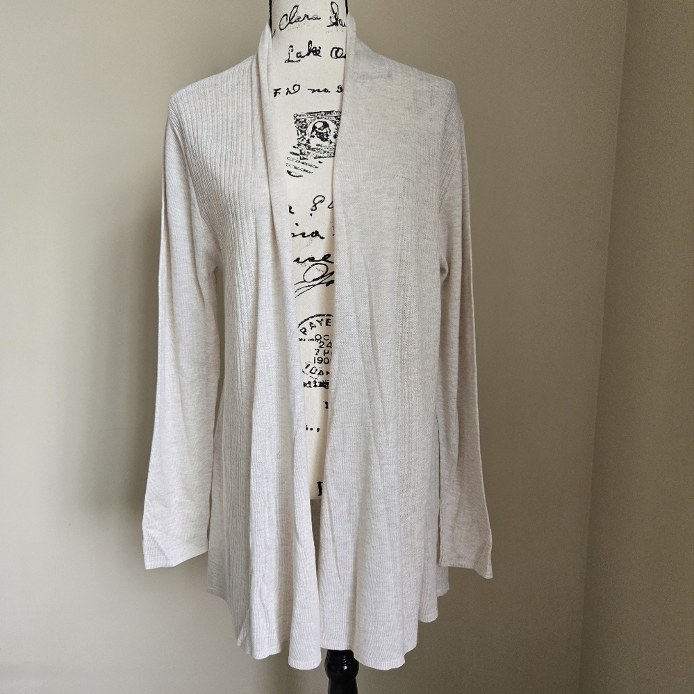 Soft Surroundings Open Front Cardigan Khaki Beige Lightweight Womens L